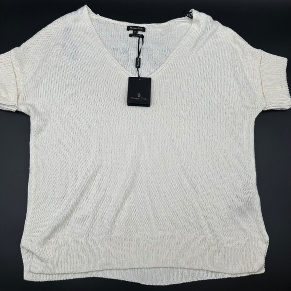 Massimo Dutti Knit Top V Neck Short Sleeve‎ Relaxed Fit Cream Casual - Picture 2 of 7
